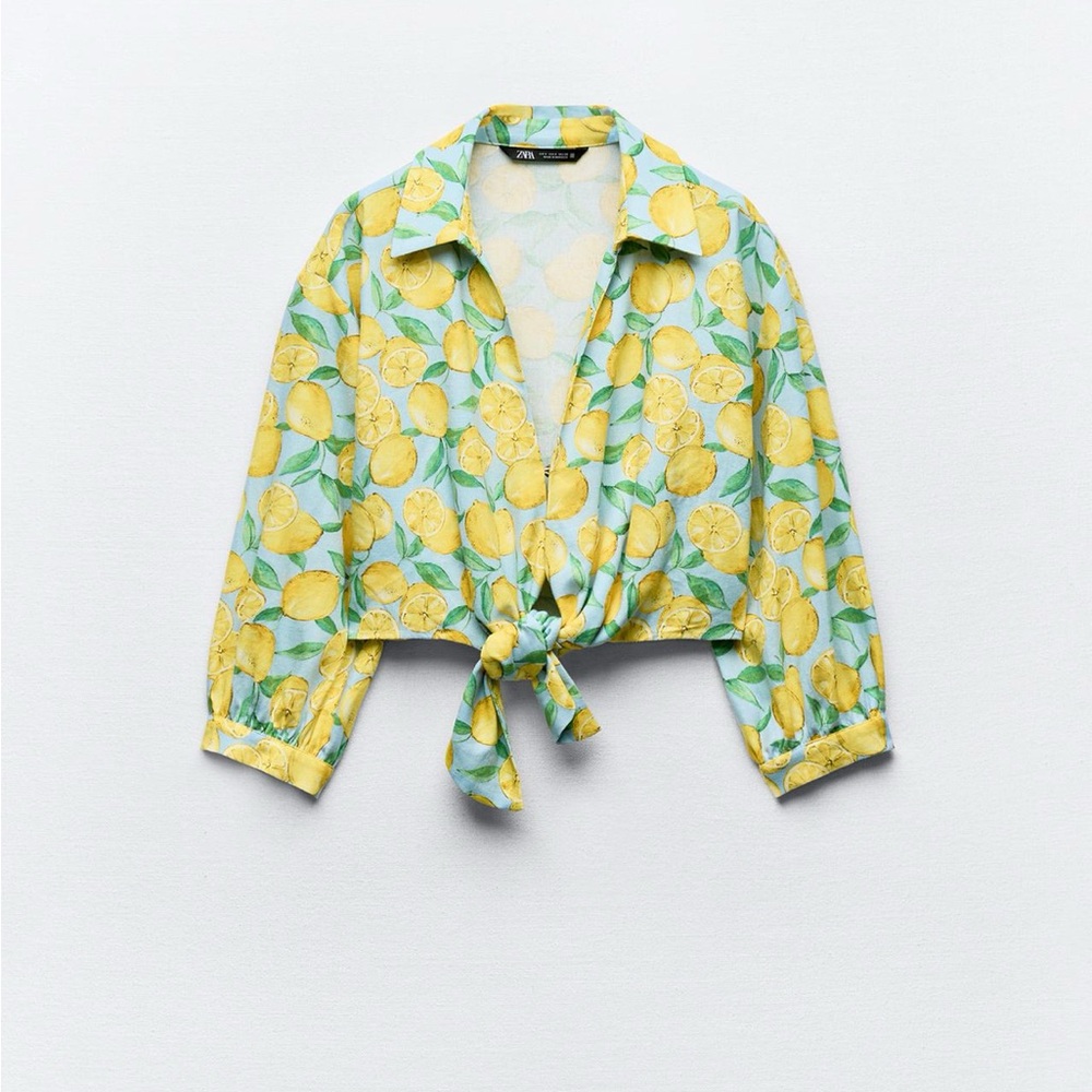 Zara Yellow and Green Lemon Print Blouse